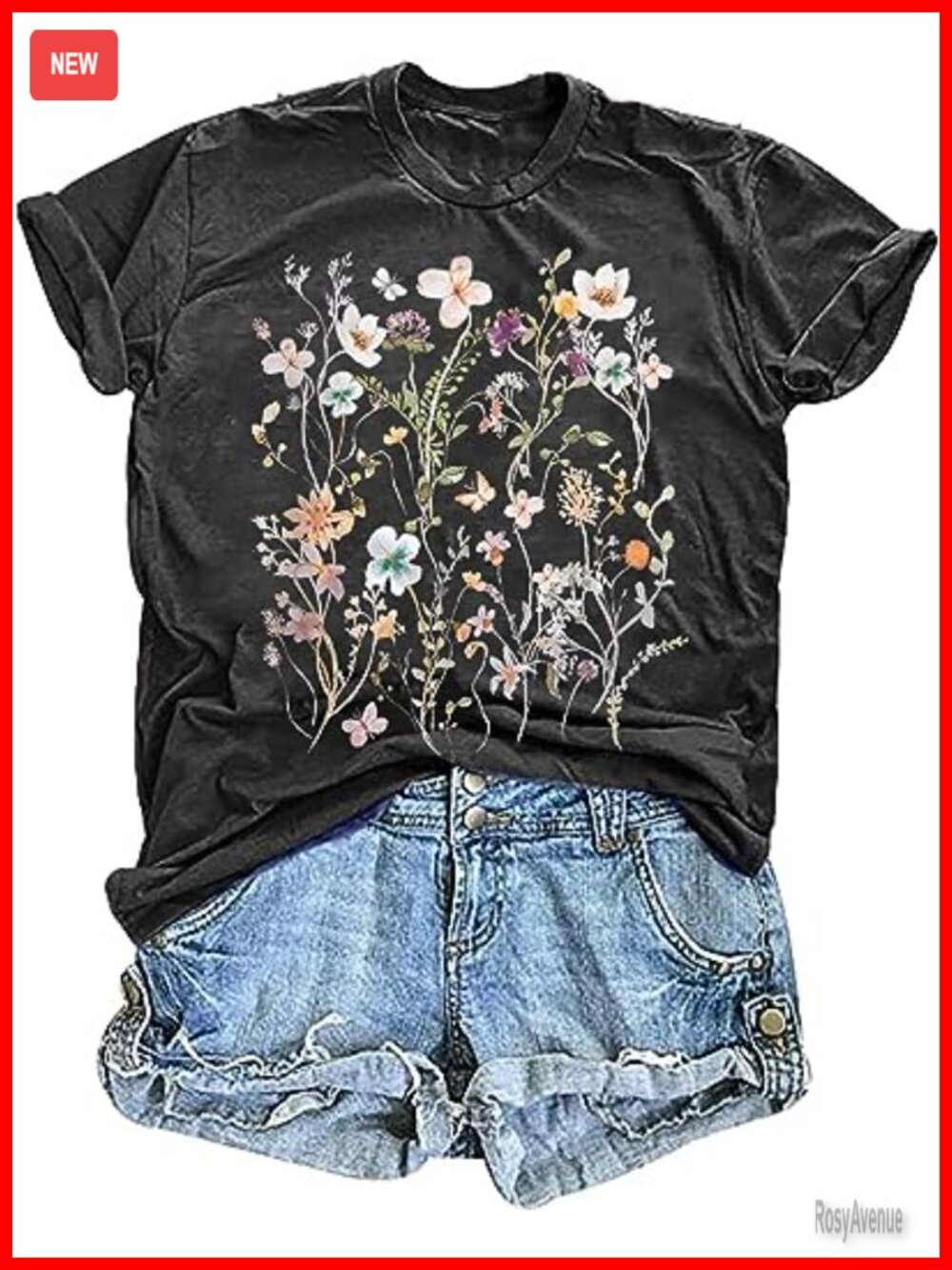 Women's Vintage Floral T Shirt Boho Wildflower Graphic Loose Tees Short Sleeve